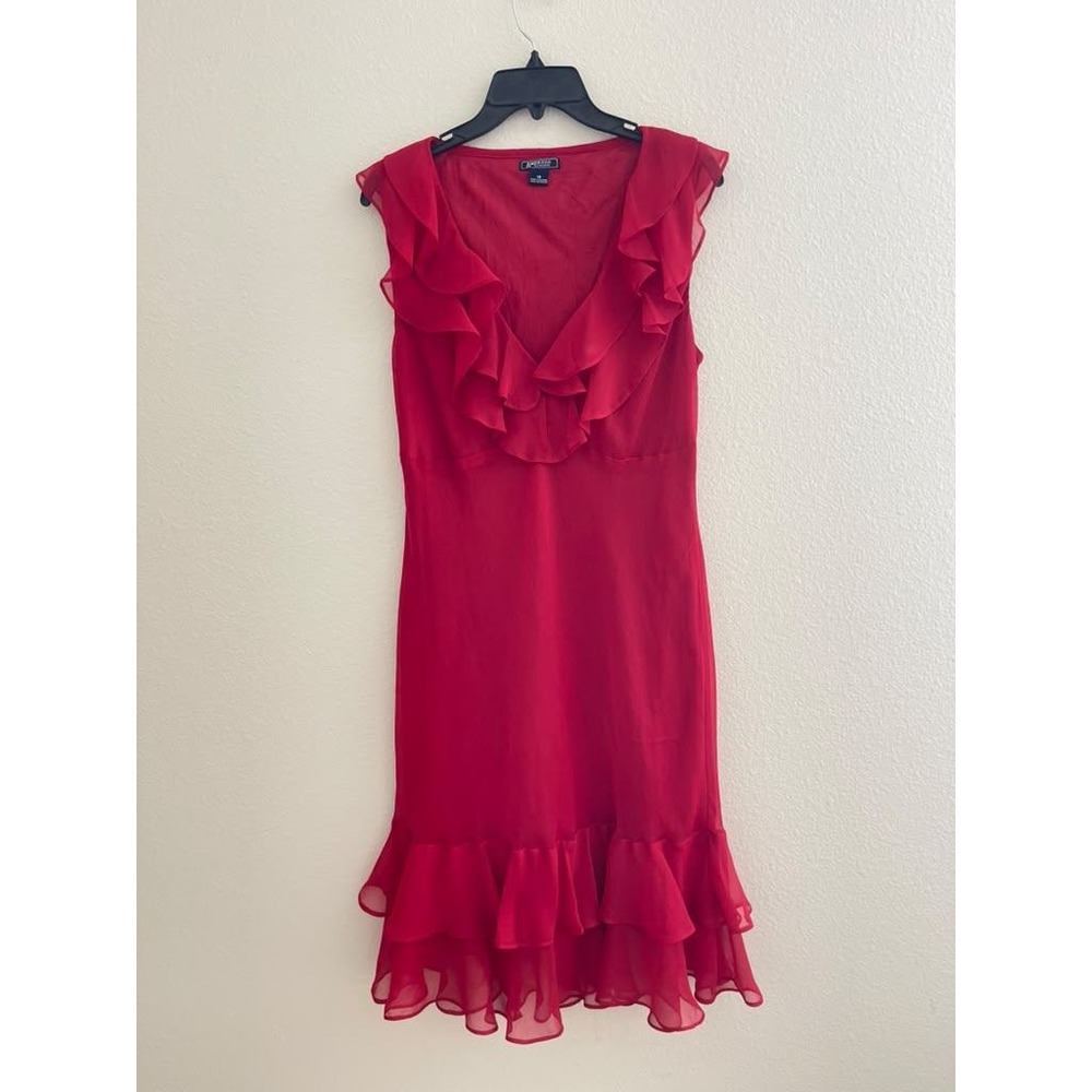 American Living Womens Red Ruffle V-Neck Sleeveless Tiered Hem Dress romantic14